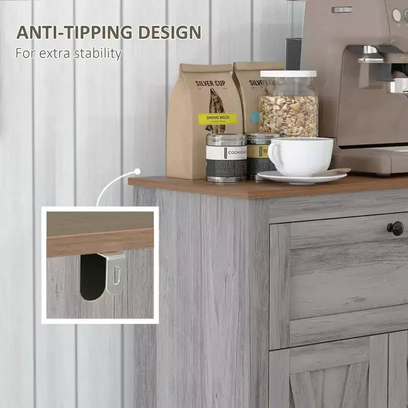Mobile credenza con cassetto, Marrone/Grigio/Bianco/Grigio chiaro, Per 1–2 stanze