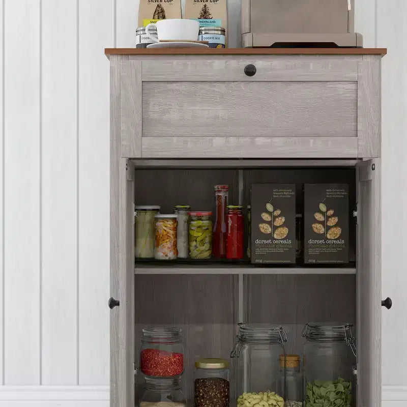 Mobile credenza con cassetto, Marrone/Grigio/Bianco/Grigio chiaro, Per 1–2 stanze