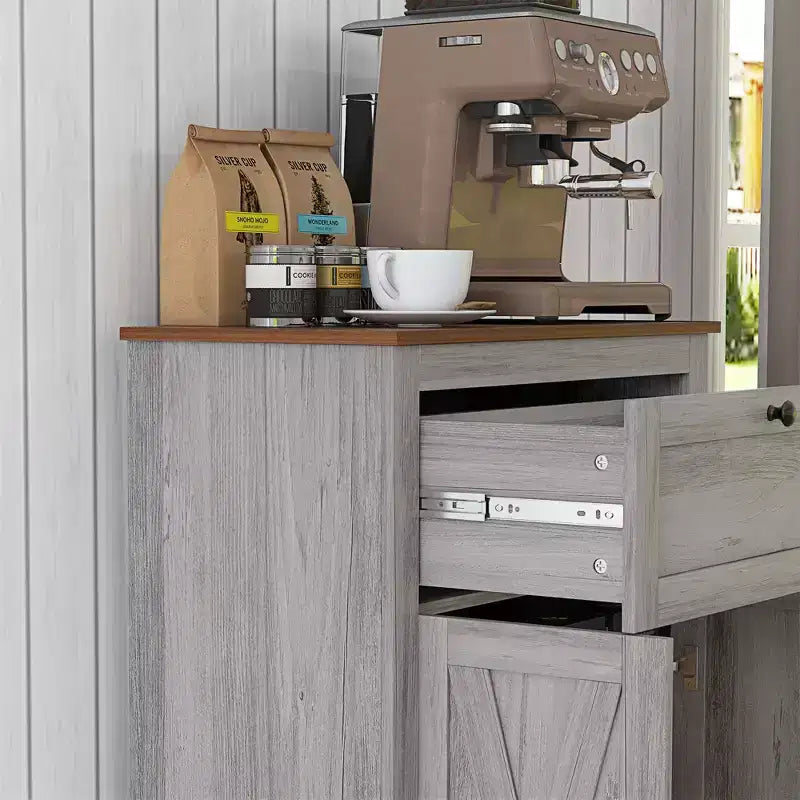 Mobile credenza con cassetto, Marrone/Grigio/Bianco/Grigio chiaro, Per 1–2 stanze