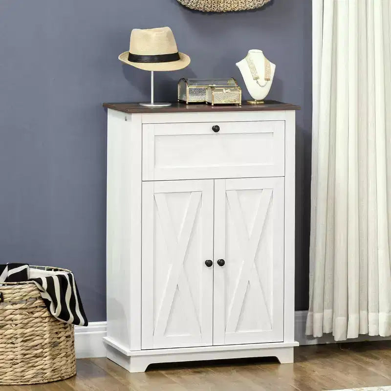 Mobile credenza con cassetto, Marrone/Grigio/Bianco/Grigio chiaro, Per 1–2 stanze