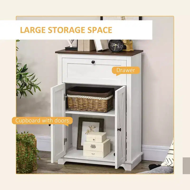 Mobile credenza con cassetto, Marrone/Grigio/Bianco/Grigio chiaro, Per 1–2 stanze