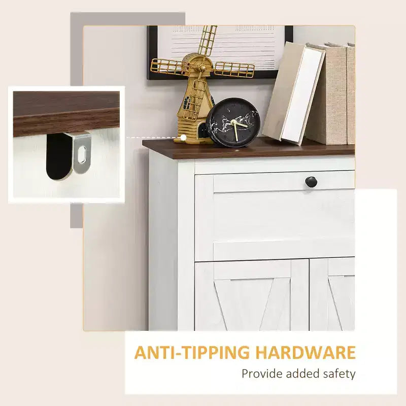 Mobile credenza con cassetto, Marrone/Grigio/Bianco/Grigio chiaro, Per 1–2 stanze