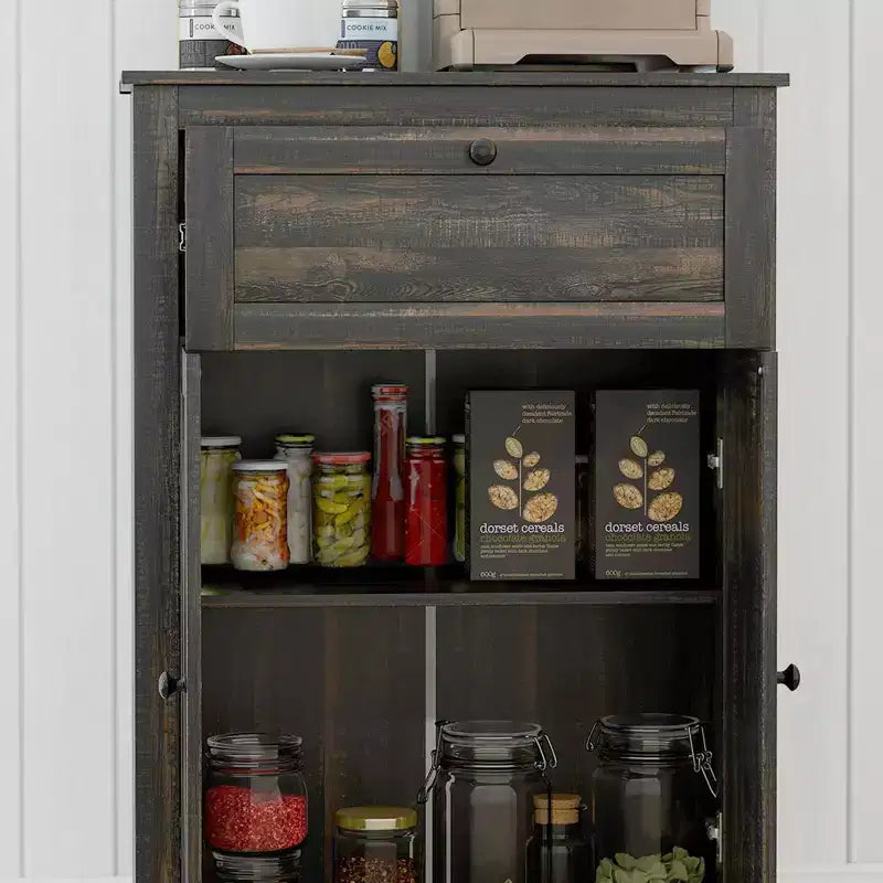 Mobile credenza con cassetto, Marrone/Grigio/Bianco/Grigio chiaro, Per 1–2 stanze