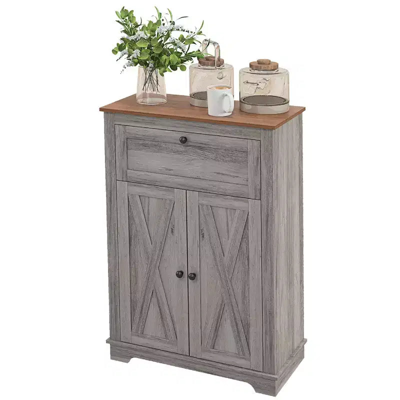 Mobile credenza con cassetto, Marrone/Grigio/Bianco/Grigio chiaro, Per 1–2 stanze