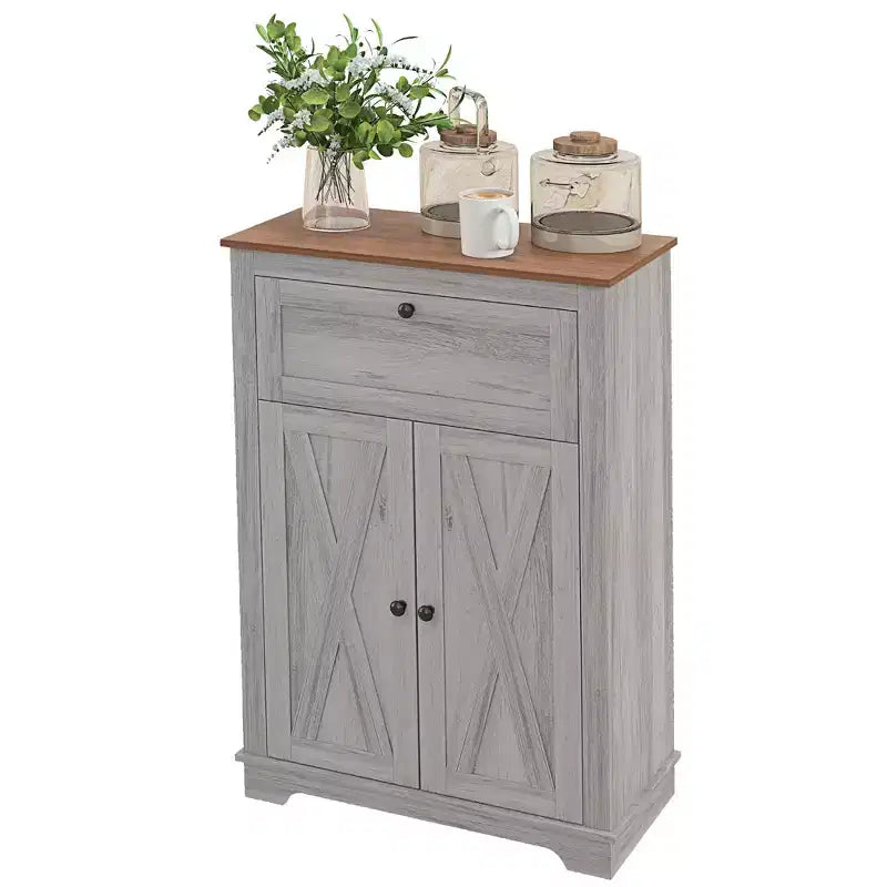 Mobile credenza con cassetto, Marrone/Grigio/Bianco/Grigio chiaro, Per 1–2 stanze