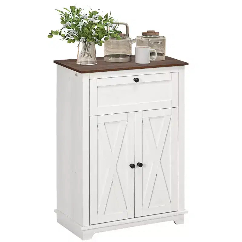 Mobile credenza con cassetto, Marrone/Grigio/Bianco/Grigio chiaro, Per 1–2 stanze