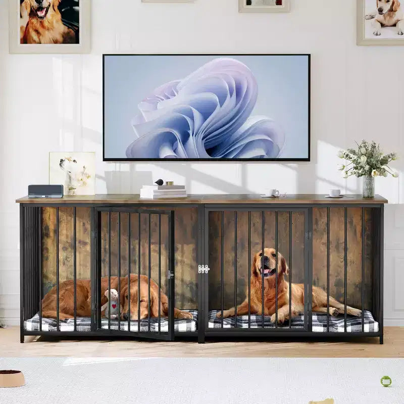 80 inch Heavy Duty Dog House TV Stand Indoor for 2 Medium Dogs Brown