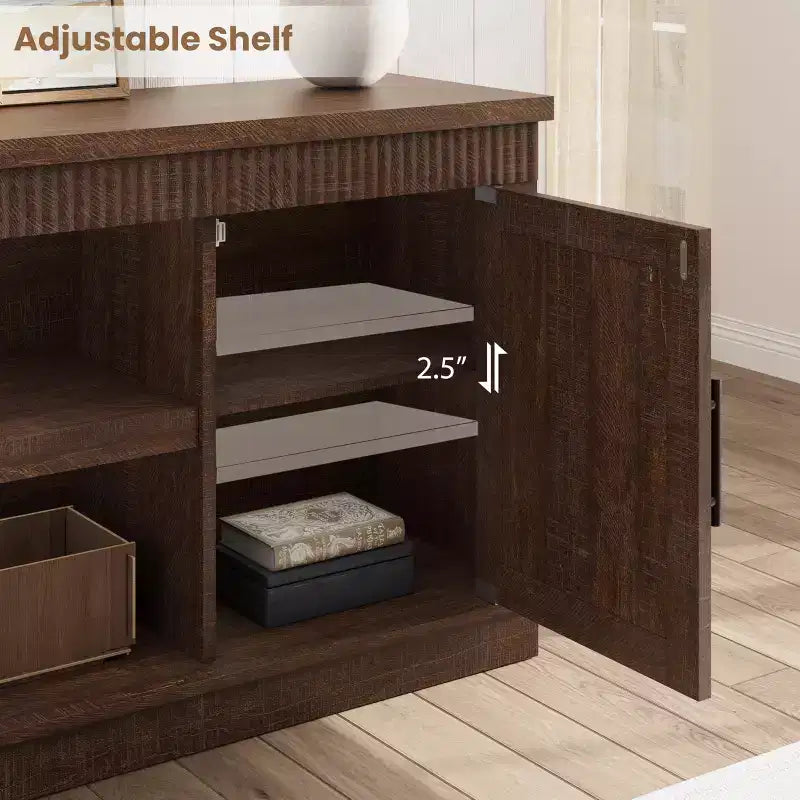 Mobile TV in legno stile rustico con ripiani regolabili, adatto per TV fino a 70"