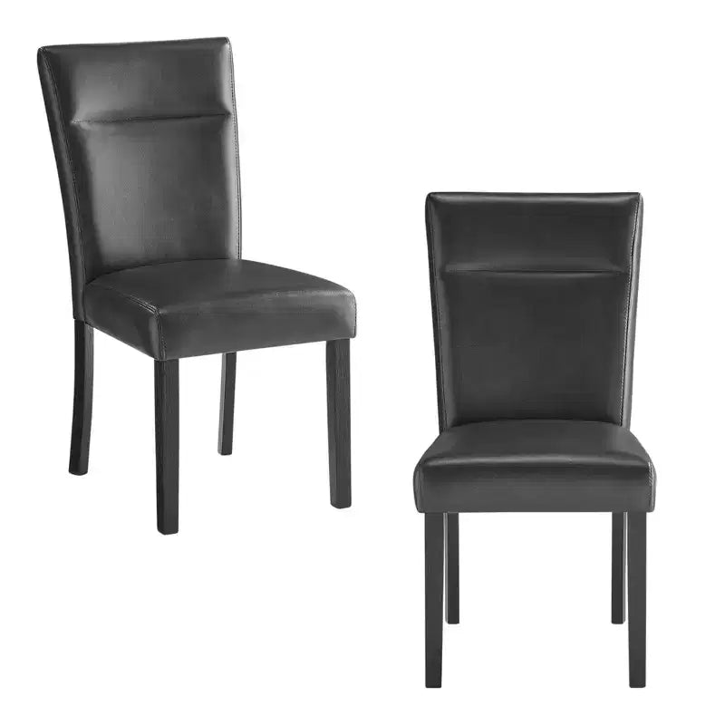 HomeRoots Set of Two Charcoal and Black Faux Leather And Wood Dining Side Chairs