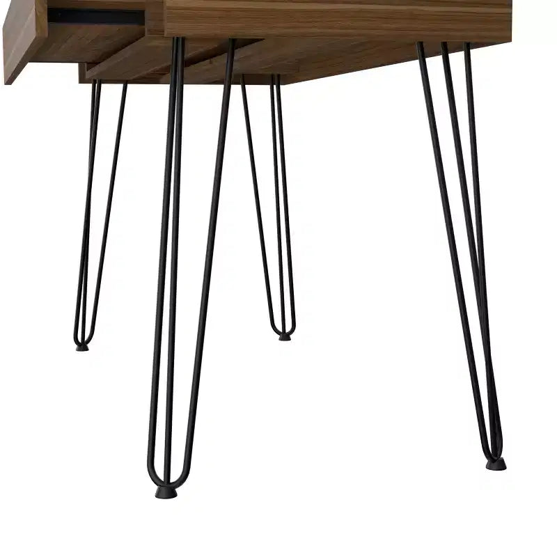 Scrivania industriale con piano in vetro e gambe in metallo