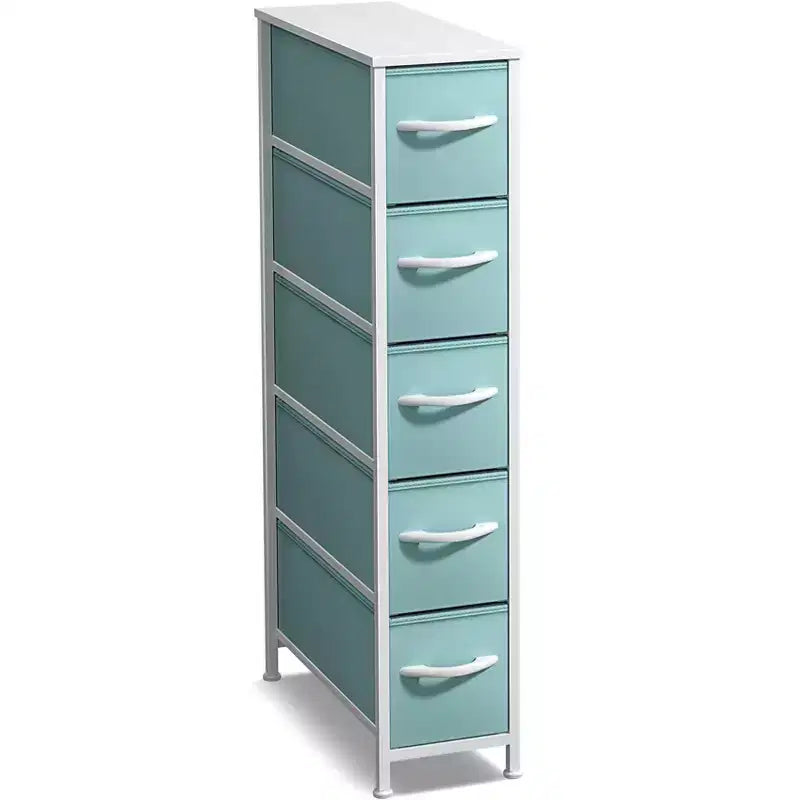 Sorbus 5 Drawers Narrow Dresser with Steel Frame, Wood Top & Easy Pull Fabric Bins for Small Spaces, Closets, Bedrooms, Bathrooms & Laundry