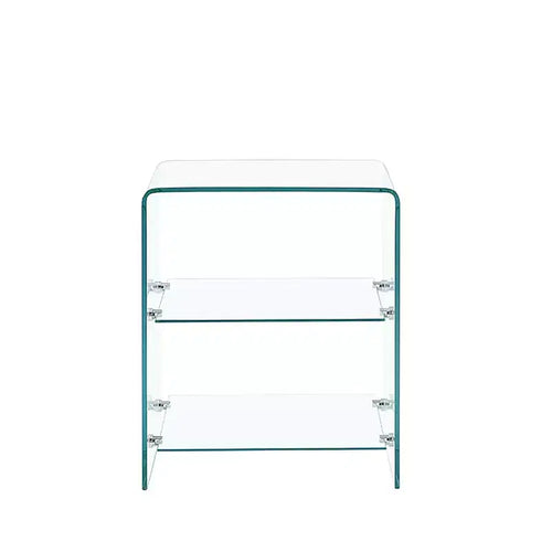 HomeRoots 18 Clear Glass Floor Shelf End Table With Two Shelves