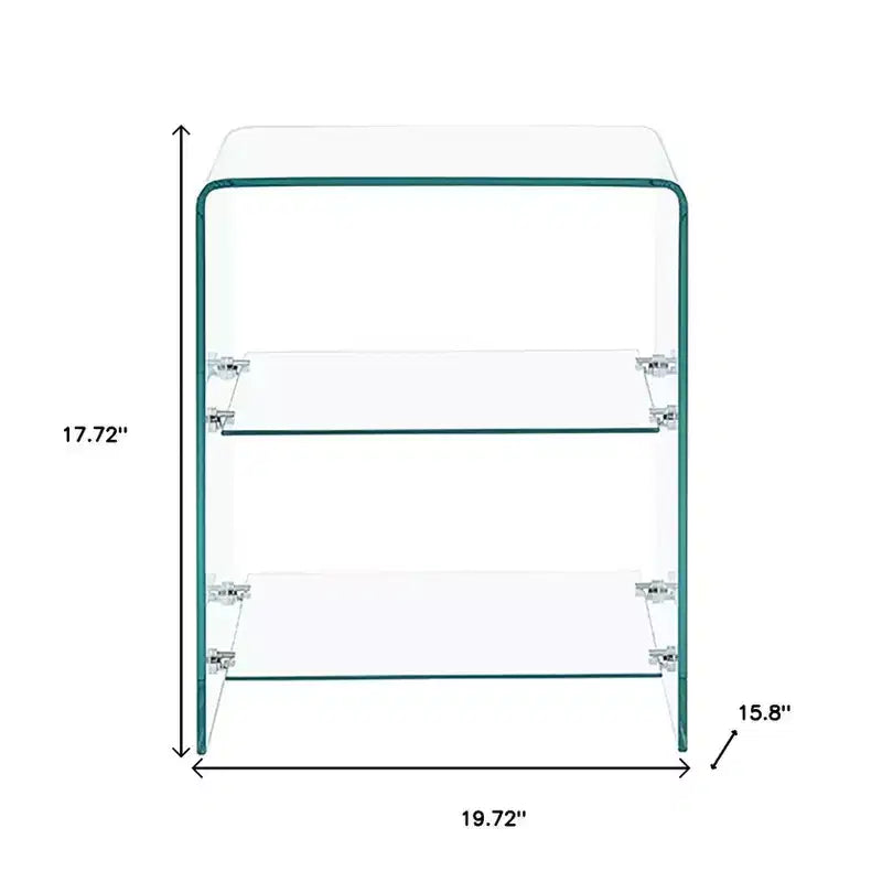 Tavolino finale in vetro bianco da 18" con due ripiani