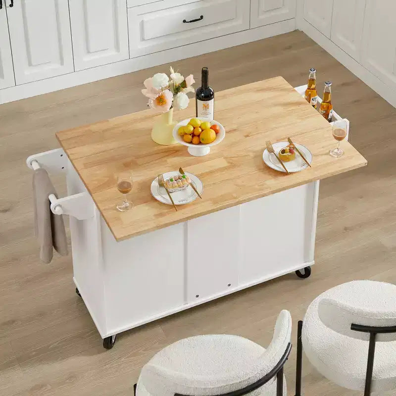 Isola da cucina moderna con isola su ruote a ribalta e 3 cassetti, mobile contenitore e portatorre