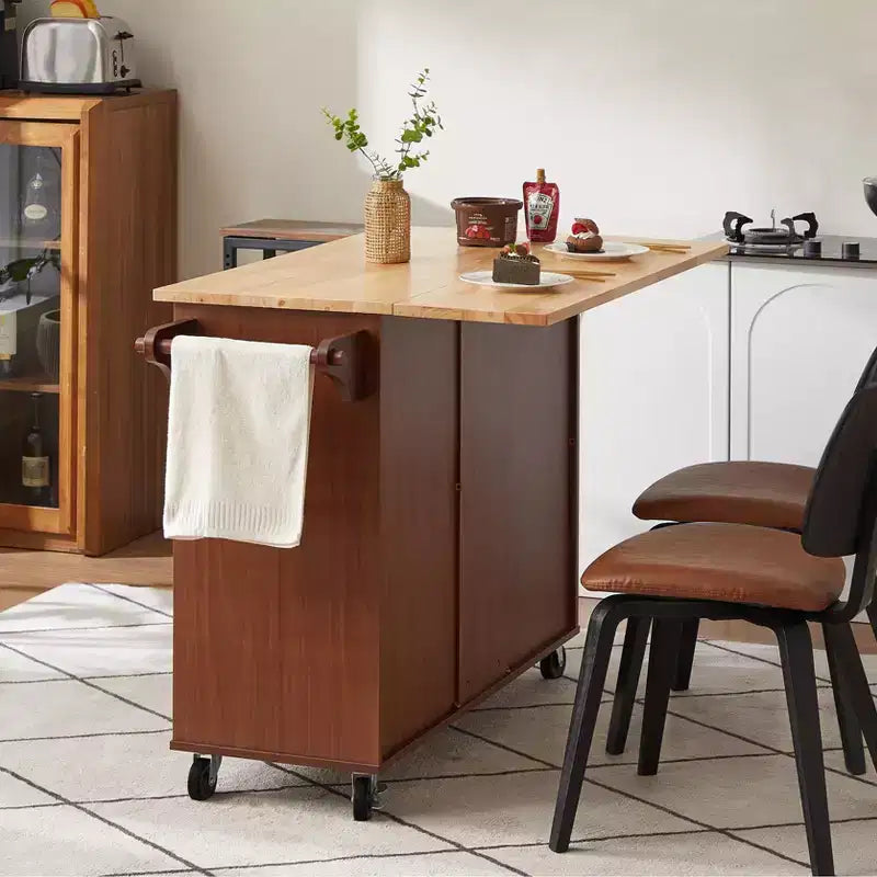 Isola da cucina moderna con isola su ruote a ribalta e 3 cassetti, mobile contenitore e portatorre