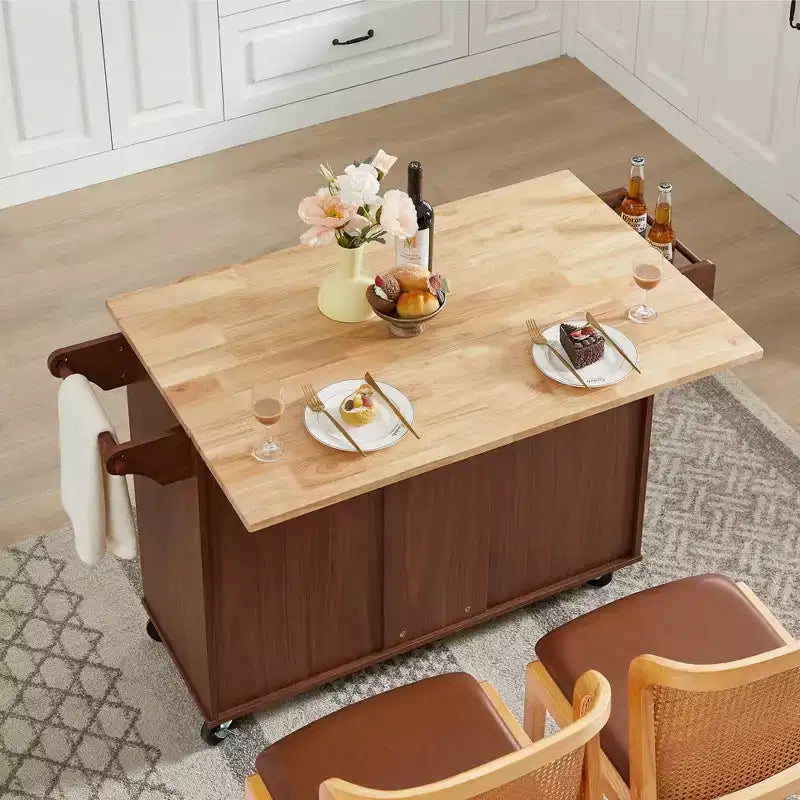 Isola da cucina moderna con isola su ruote a ribalta e 3 cassetti, mobile contenitore e portatorre