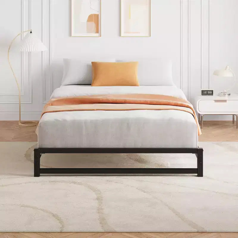 Struttura letto a piattaforma in metallo, doghe in acciaio resistenti, nessun box-spring richiesto, facile montaggio, nero