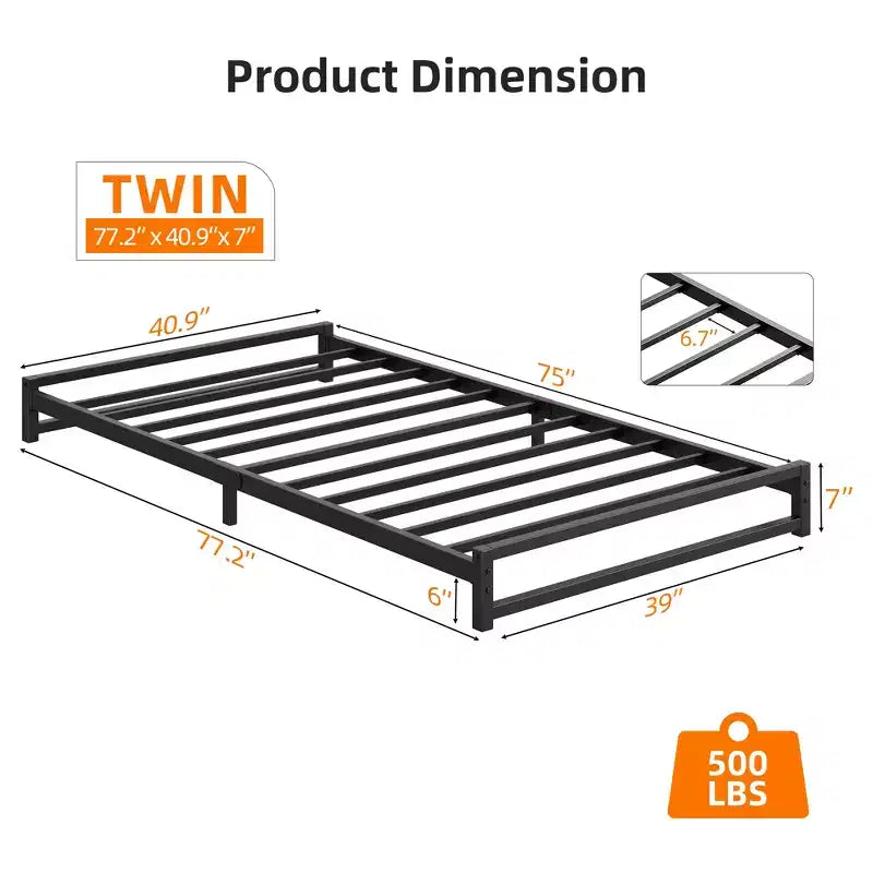Struttura letto a piattaforma in metallo, doghe in acciaio resistenti, nessun box-spring richiesto, facile montaggio, nero