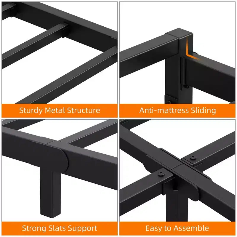 Struttura letto a piattaforma in metallo, doghe in acciaio resistenti, nessun box-spring richiesto, facile montaggio, nero