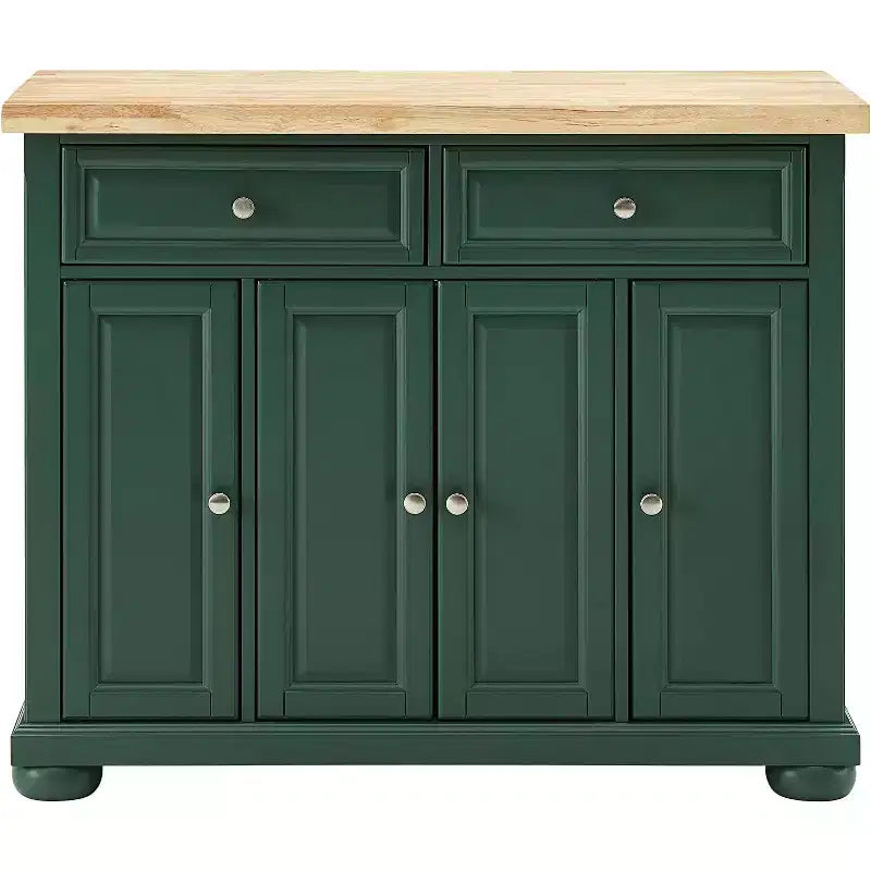Carrello da Cucina in Legno Verde Smeraldo con 3 Ante e 3 Ripiani, Montaggio da 1 Persona