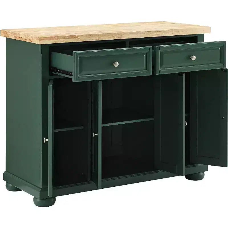 Carrello da Cucina in Legno Verde Smeraldo con 3 Ante e 3 Ripiani, Montaggio da 1 Persona
