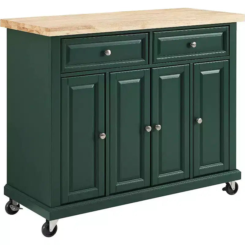 Carrello da Cucina in Legno Verde Smeraldo con 3 Ante e 3 Ripiani, Montaggio da 1 Persona