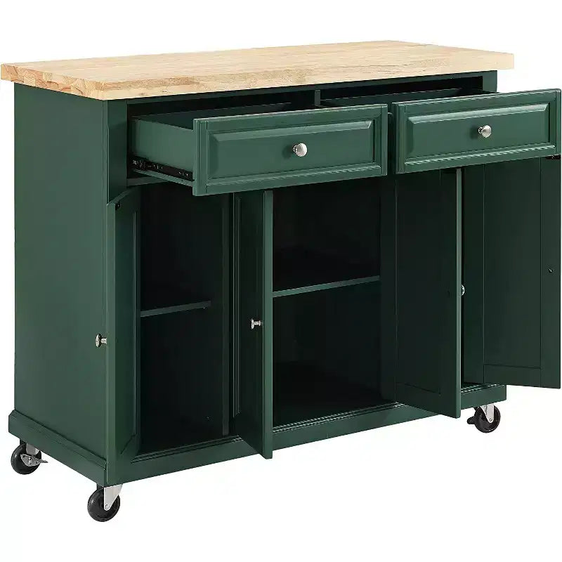Carrello da Cucina in Legno Verde Smeraldo con 3 Ante e 3 Ripiani, Montaggio da 1 Persona