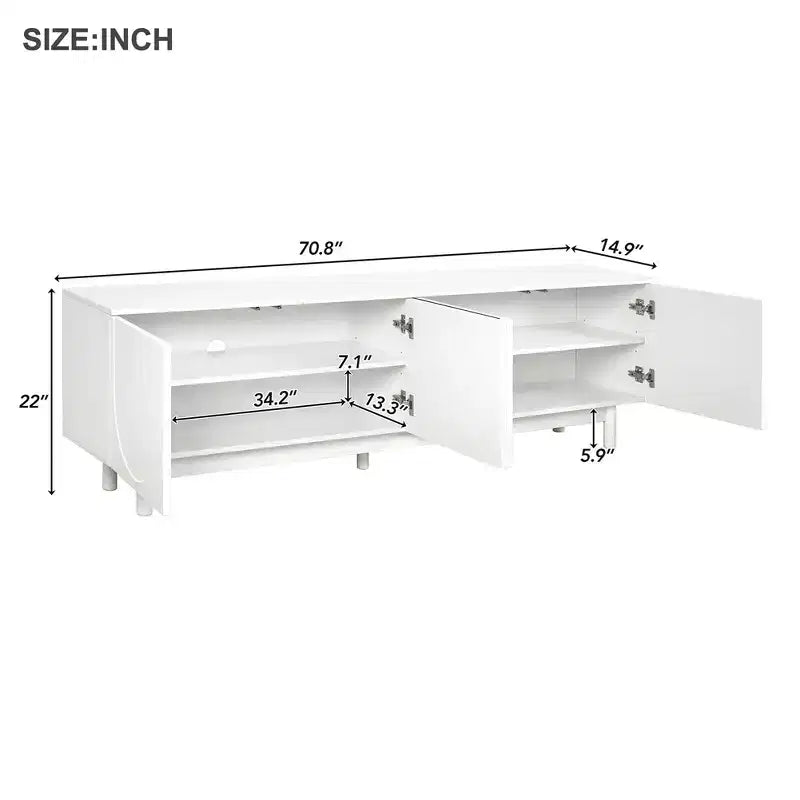 Mobile TV ottimizzato con anta ad arco per TV fino a 78'', mobile porta TV moderno con gambe in legno massiccio, console multimediale