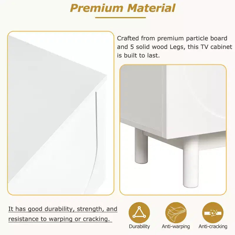 Mobile TV ottimizzato con anta ad arco per TV fino a 78'', mobile porta TV moderno con gambe in legno massiccio, console multimediale