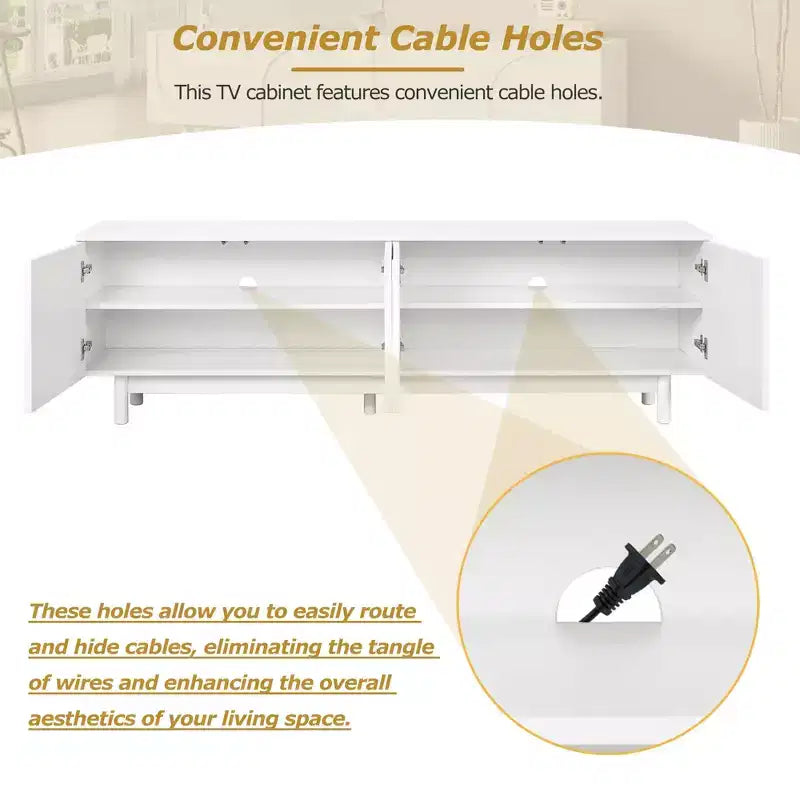 Mobile TV ottimizzato con anta ad arco per TV fino a 78'', mobile porta TV moderno con gambe in legno massiccio, console multimediale