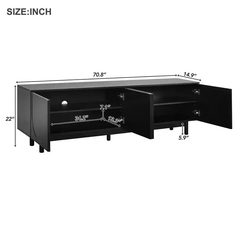Mobile TV ottimizzato con anta ad arco per TV fino a 78'', mobile porta TV moderno con gambe in legno massiccio, console multimediale