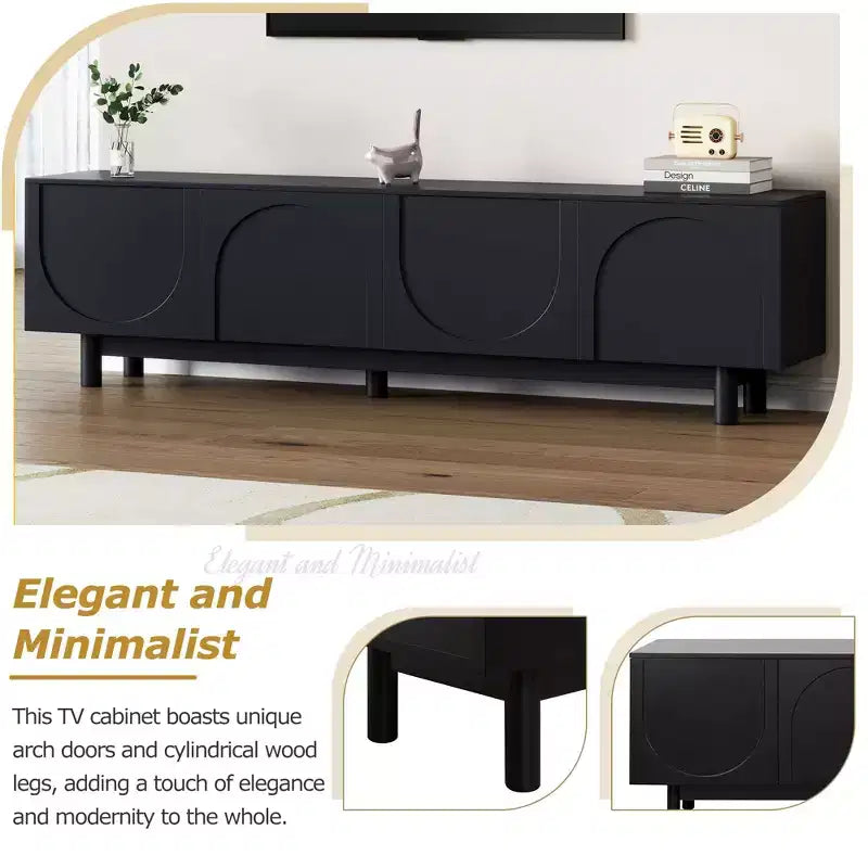Mobile TV ottimizzato con anta ad arco per TV fino a 78'', mobile porta TV moderno con gambe in legno massiccio, console multimediale