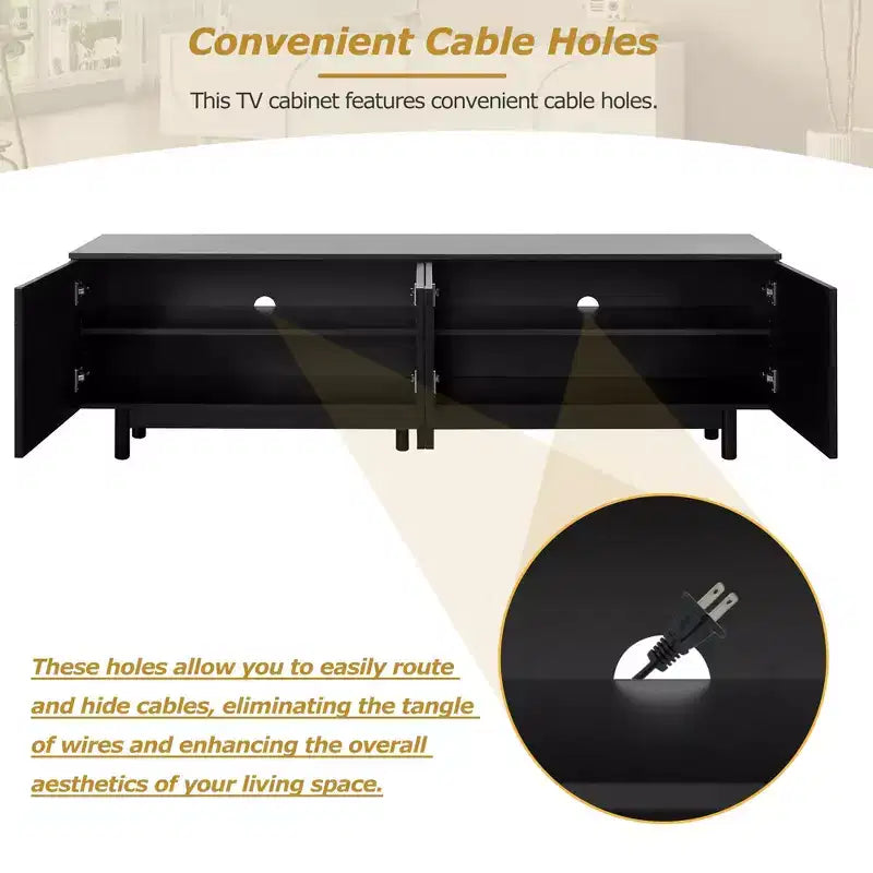 Mobile TV ottimizzato con anta ad arco per TV fino a 78'', mobile porta TV moderno con gambe in legno massiccio, console multimediale