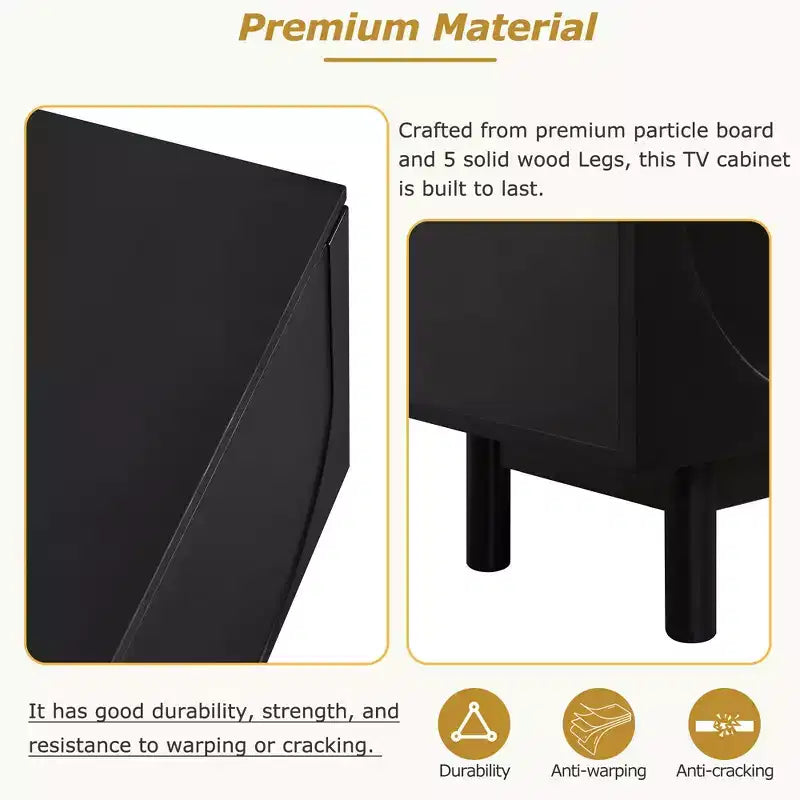 Mobile TV ottimizzato con anta ad arco per TV fino a 78'', mobile porta TV moderno con gambe in legno massiccio, console multimediale