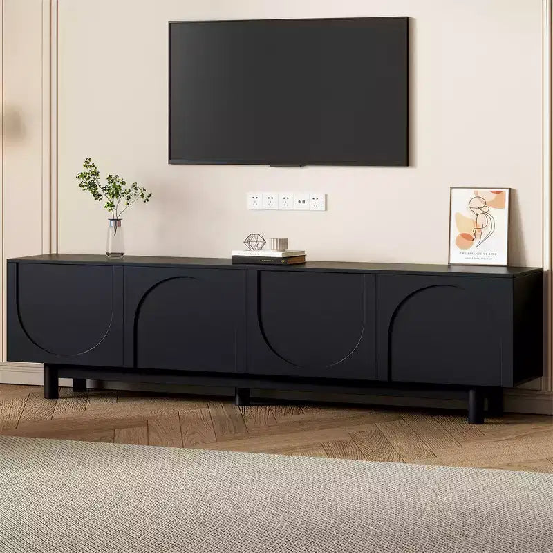 Optimized TV Stand with Arch Door for TVs Up to 78'', Modern Entertainment Center with Hard Wood Legs, Media Console
