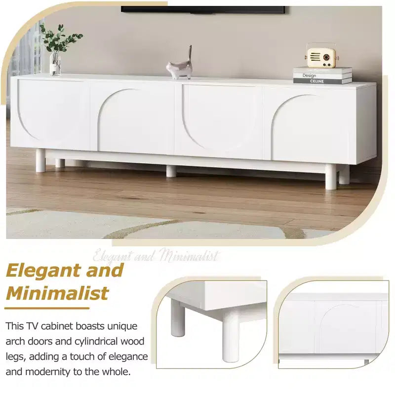 Mobile TV ottimizzato con anta ad arco per TV fino a 78'', mobile porta TV moderno con gambe in legno massiccio, console multimediale
