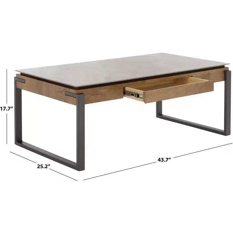Tavolino rettangolare con cassetto, piano in pietra (Nero/Marrone/Grigio)