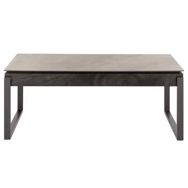 Tavolino rettangolare con cassetto, piano in pietra (Nero/Marrone/Grigio)
