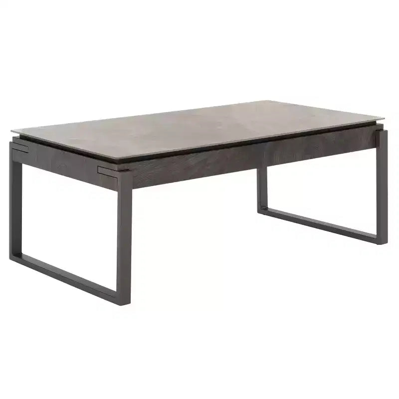 Tavolino rettangolare con cassetto, piano in pietra (Nero/Marrone/Grigio)