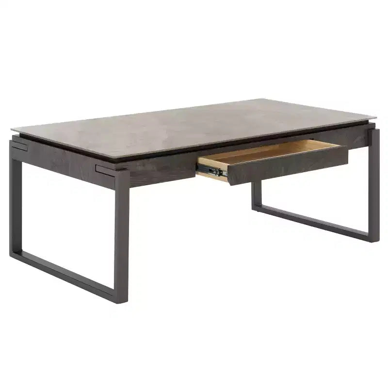 Tavolino rettangolare con cassetto, piano in pietra (Nero/Marrone/Grigio)