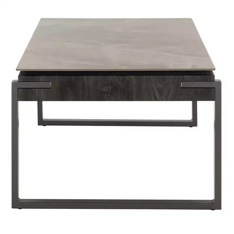 Tavolino rettangolare con cassetto, piano in pietra (Nero/Marrone/Grigio)
