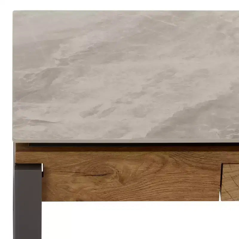 Tavolino rettangolare con cassetto, piano in pietra (Nero/Marrone/Grigio)