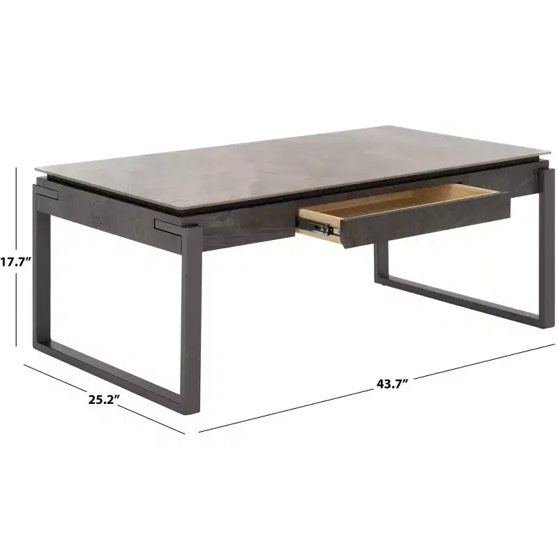 Tavolino rettangolare con cassetto, piano in pietra (Nero/Marrone/Grigio)
