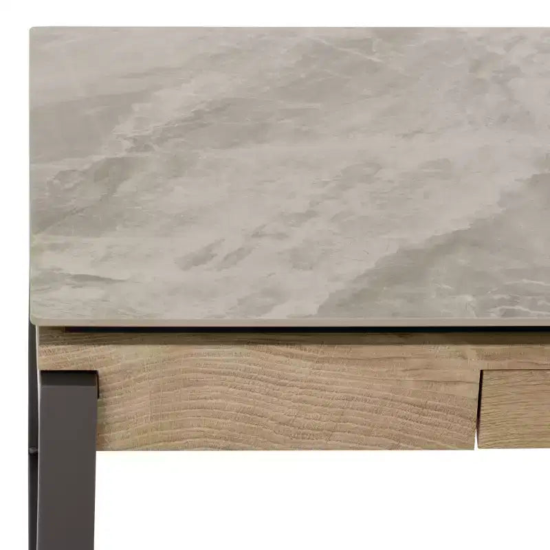 Tavolino rettangolare con cassetto, piano in pietra (Nero/Marrone/Grigio)
