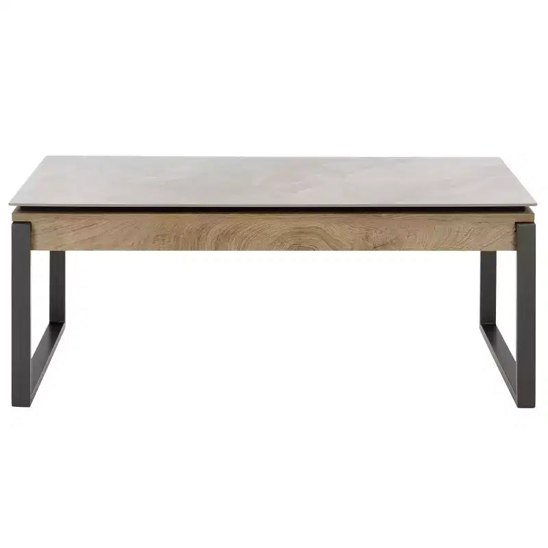 Tavolino rettangolare con cassetto, piano in pietra (Nero/Marrone/Grigio)