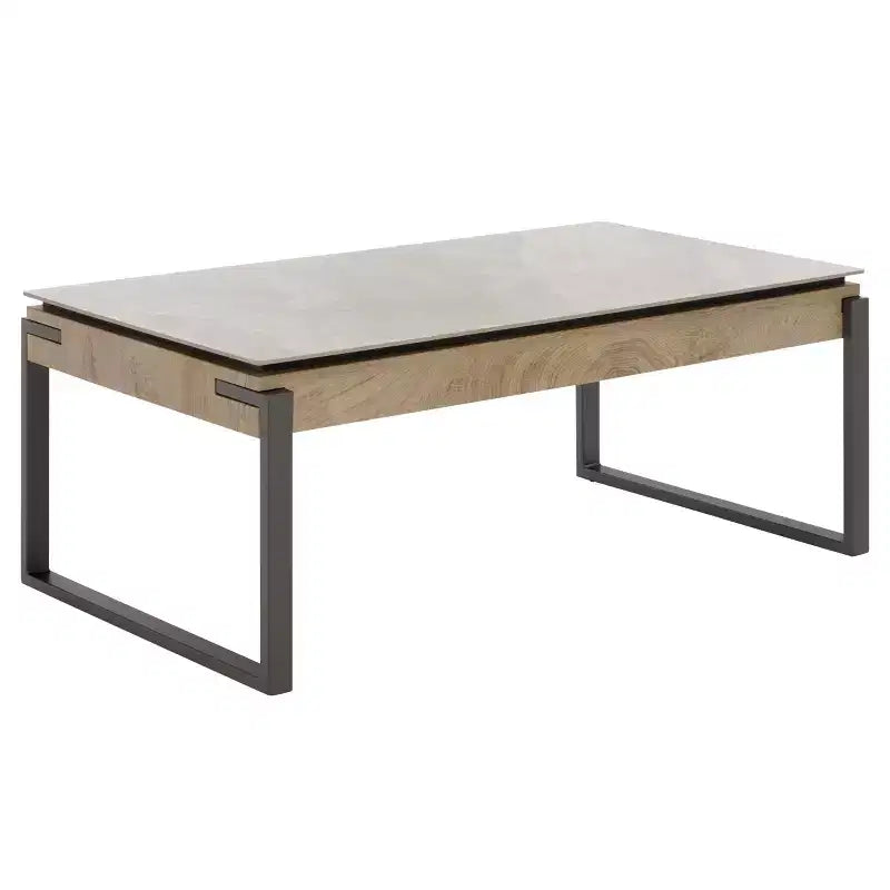 Tavolino rettangolare con cassetto, piano in pietra (Nero/Marrone/Grigio)