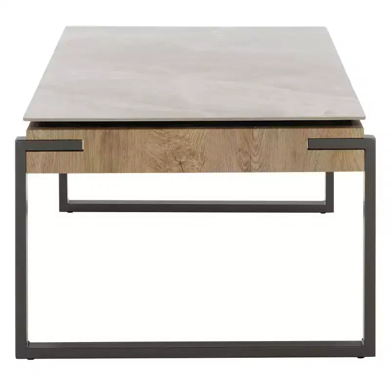 Tavolino rettangolare con cassetto, piano in pietra (Nero/Marrone/Grigio)
