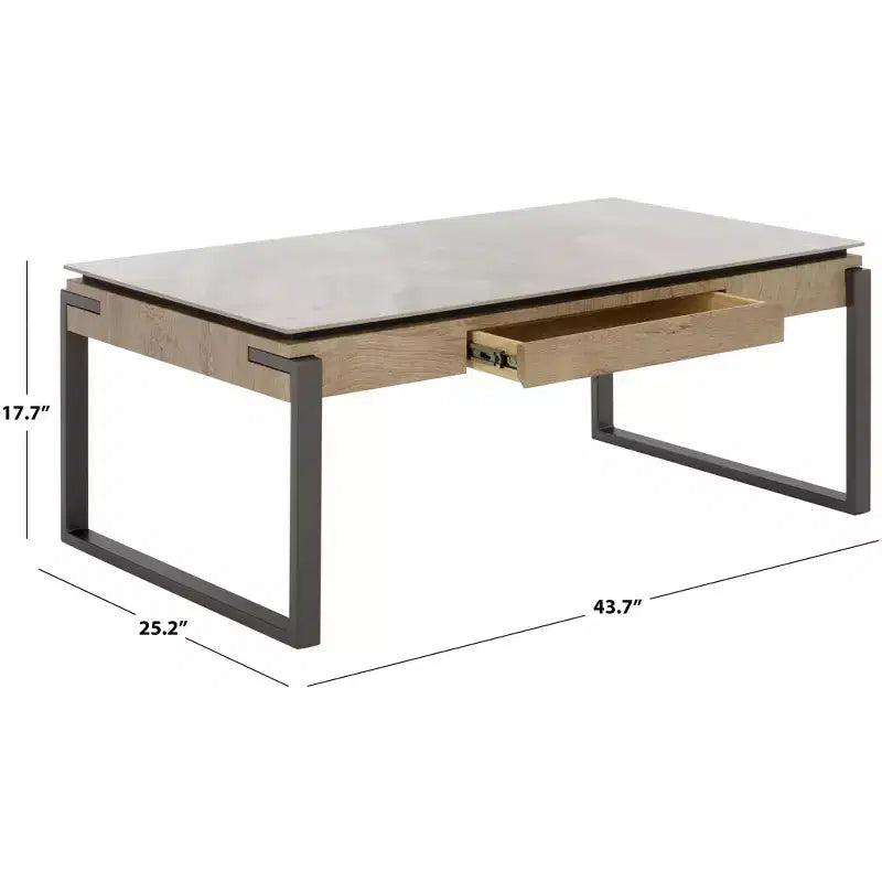 Tavolino rettangolare con cassetto, piano in pietra (Nero/Marrone/Grigio)