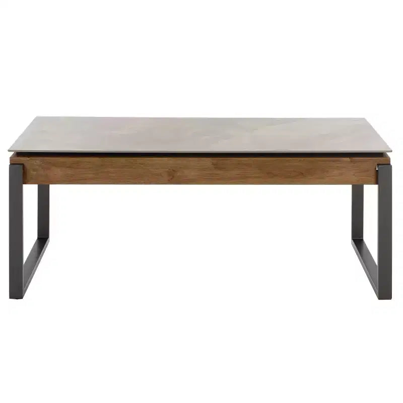 Tavolino rettangolare con cassetto, piano in pietra (Nero/Marrone/Grigio)
