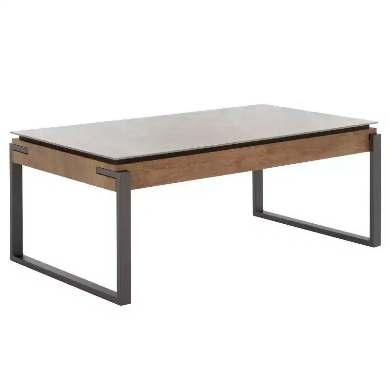Tavolino rettangolare con cassetto, piano in pietra (Nero/Marrone/Grigio)